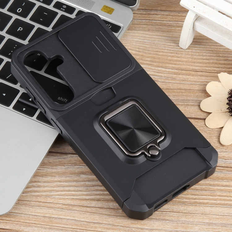 For Samsung Galaxy S24 5G Camera Shield Card Slot PC+TPU Phone Case(Black) - Galaxy S24 5G Cases by PMC Jewellery | Online Shopping South Africa | PMC Jewellery