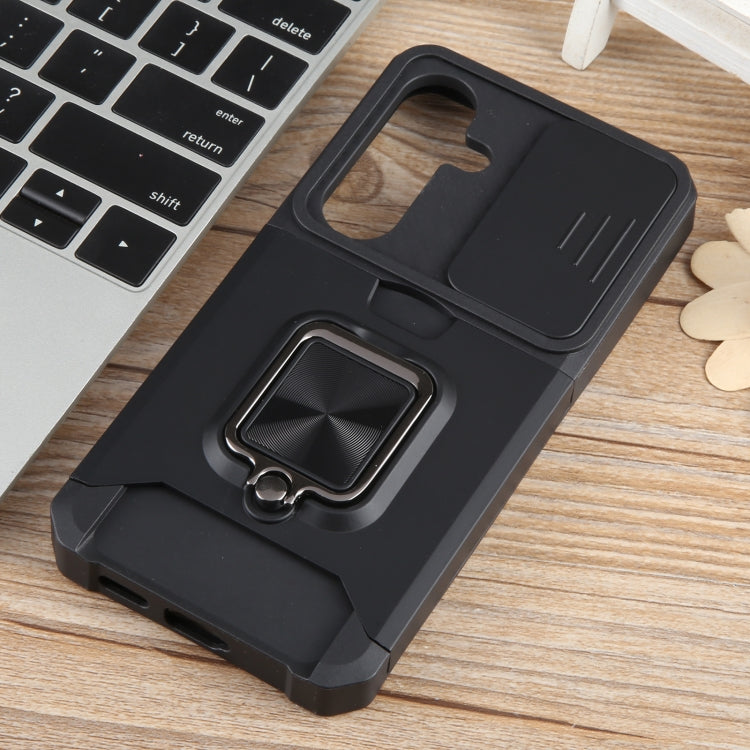 For Samsung Galaxy S24 5G Camera Shield Card Slot PC+TPU Phone Case(Black) - Galaxy S24 5G Cases by PMC Jewellery | Online Shopping South Africa | PMC Jewellery