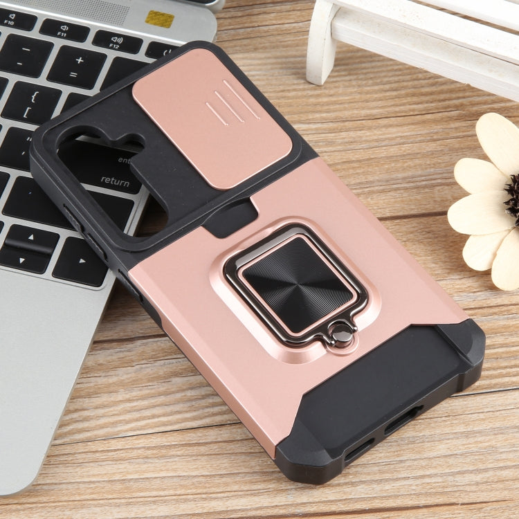 For Samsung Galaxy S24 5G Camera Shield Card Slot PC+TPU Phone Case(Rose Gold) - Galaxy S24 5G Cases by PMC Jewellery | Online Shopping South Africa | PMC Jewellery