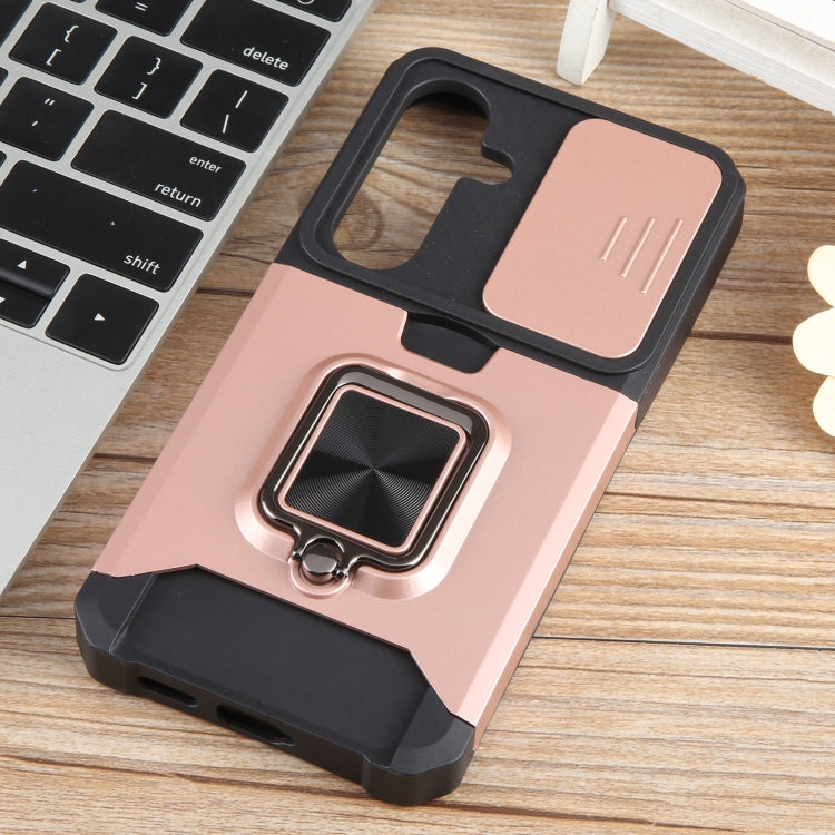 For Samsung Galaxy S24 5G Camera Shield Card Slot PC+TPU Phone Case(Rose Gold) - Galaxy S24 5G Cases by PMC Jewellery | Online Shopping South Africa | PMC Jewellery