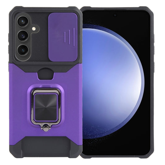 For Samsung Galaxy S24+ 5G Camera Shield Card Slot PC+TPU Phone Case(Purple) - Galaxy S24+ 5G Cases by PMC Jewellery | Online Shopping South Africa | PMC Jewellery