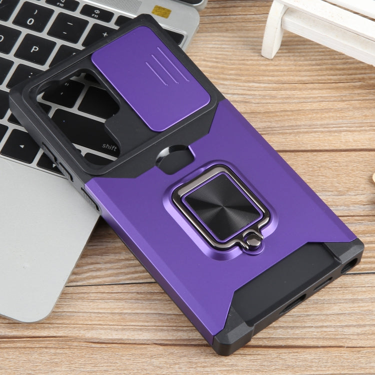 For Samsung Galaxy S24 Ultra 5G Camera Shield Card Slot PC+TPU Phone Case(Purple) - Galaxy S24 Ultra 5G Cases by PMC Jewellery | Online Shopping South Africa | PMC Jewellery