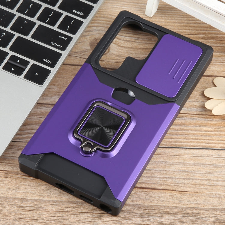 For Samsung Galaxy S24 Ultra 5G Camera Shield Card Slot PC+TPU Phone Case(Purple) - Galaxy S24 Ultra 5G Cases by PMC Jewellery | Online Shopping South Africa | PMC Jewellery