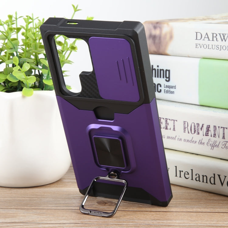 For Samsung Galaxy S24 Ultra 5G Camera Shield Card Slot PC+TPU Phone Case(Purple) - Galaxy S24 Ultra 5G Cases by PMC Jewellery | Online Shopping South Africa | PMC Jewellery