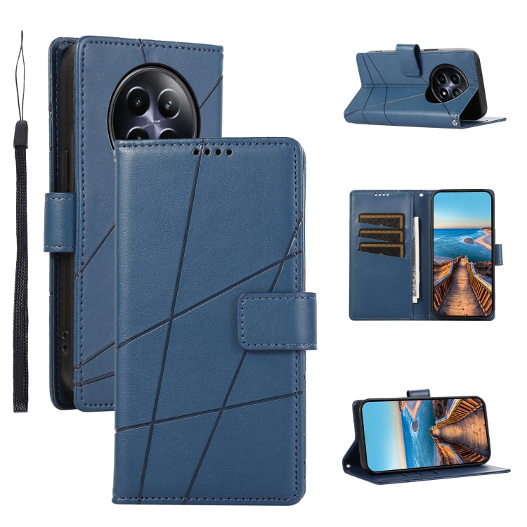 For Realme 12 5G PU Genuine Leather Texture Embossed Line Phone Case(Blue) - Realme Cases by PMC Jewellery | Online Shopping South Africa | PMC Jewellery | Buy Now Pay Later Mobicred