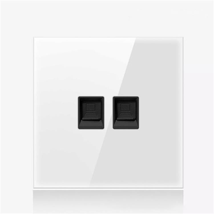 86mm Round LED Tempered Glass Switch Panel, White Round Glass, Style:Dual Computer Socket - Switch by PMC Jewellery | Online Shopping South Africa | PMC Jewellery | Buy Now Pay Later Mobicred