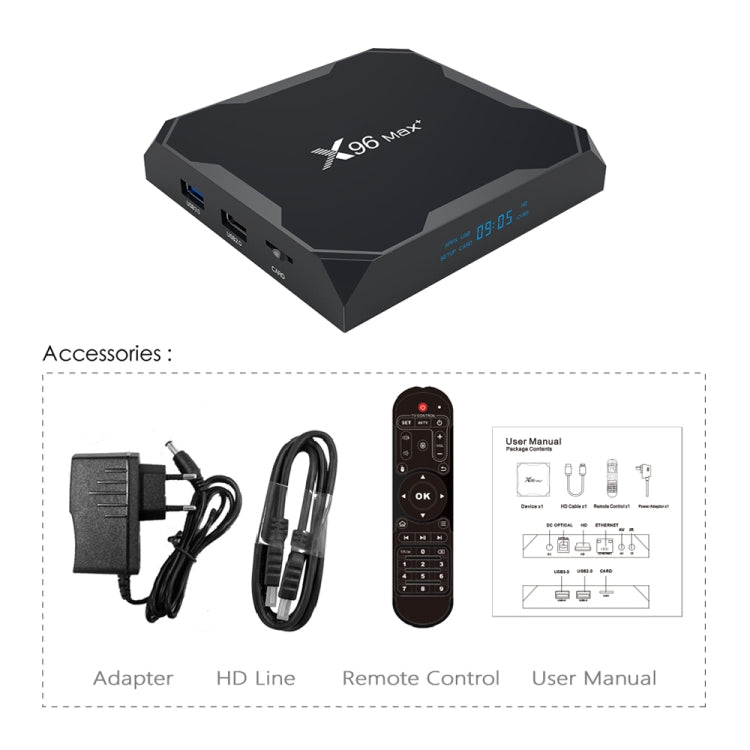 X96 max+ 4K Smart TV Box, Android 9.0, Amlogic S905X3 Quad-Core Cortex-A55,4GB+32GB, Support LAN, AV, 2.4G/5G WiFi, USBx2,TF Card, UK Plug - Amlogic S905 by PMC Jewellery | Online Shopping South Africa | PMC Jewellery | Buy Now Pay Later Mobicred