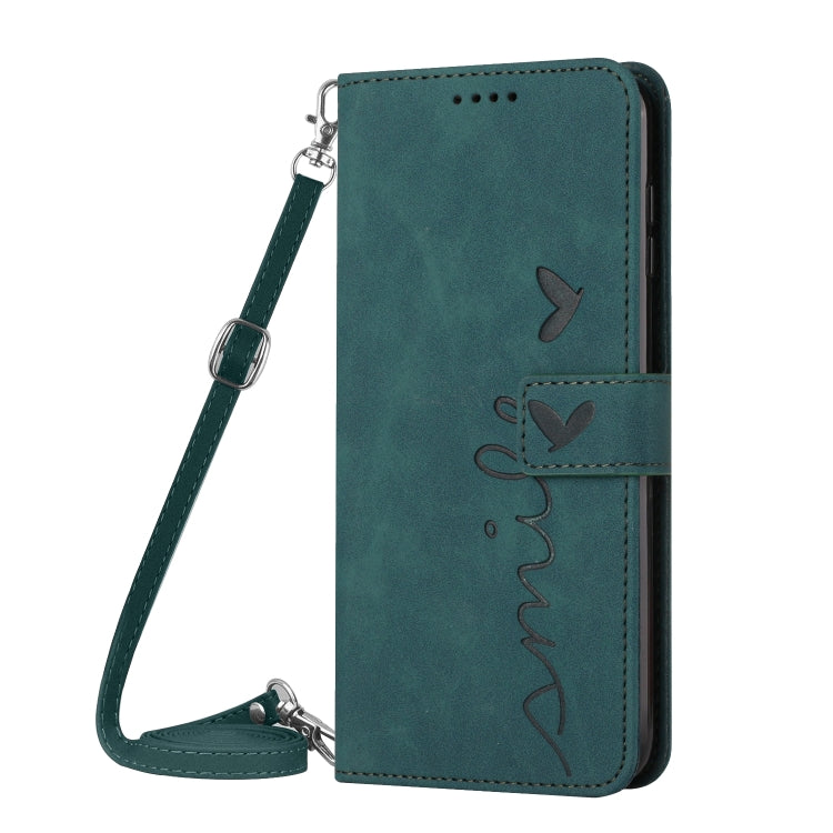 For Motorola Edge 50 Ultra Skin Feel Heart Embossed Leather Phone Case with Long Lanyard(Green) - Motorola Cases by PMC Jewellery | Online Shopping South Africa | PMC Jewellery | Buy Now Pay Later Mobicred