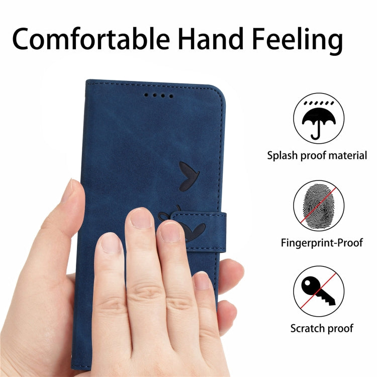 For OPPO Reno11 Pro Global Skin Feel Heart Embossed Leather Phone Case with Long Lanyard(Blue) - Reno11 Pro Cases by PMC Jewellery | Online Shopping South Africa | PMC Jewellery | Buy Now Pay Later Mobicred