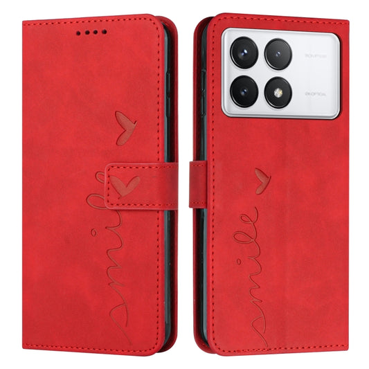 For Xiaomi Redmi K70 / K70 Pro Skin Feel Heart Embossed Leather Phone Case with Long Lanyard(Red) - K70 Pro Cases by PMC Jewellery | Online Shopping South Africa | PMC Jewellery | Buy Now Pay Later Mobicred