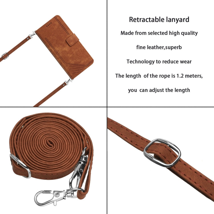 For vivo S18 / S18 Pro Skin Feel Stripe Pattern Leather Phone Case with Lanyard(Brown) - S18 Cases by PMC TechLife | Online Shopping South Africa | PMC TechLife | Buy Now Pay Later Mobicred