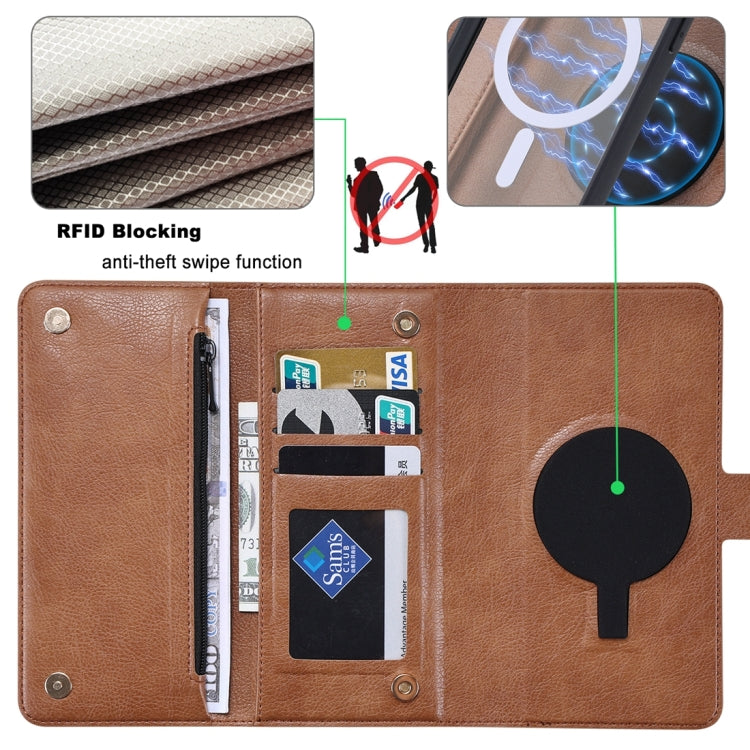 For iPhone 15 Plus ViLi GV Series MagSafe Magnetic Zipper Leather Phone Case(Brown) - free shipping - PMC Jewellery - Order now!