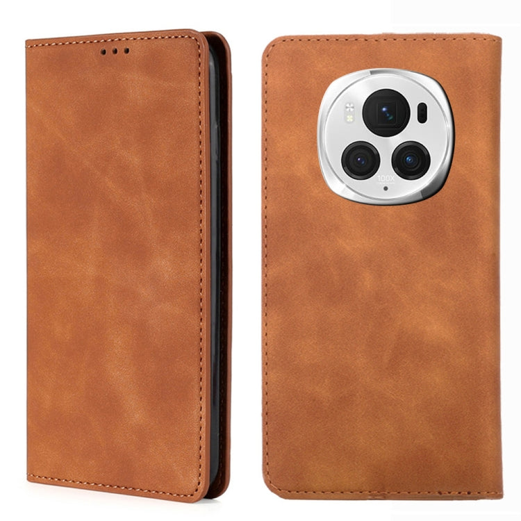 For Honor Magic6 Pro Skin Feel Magnetic Leather Phone Case(Light Brown) - Honor Cases by PMC Jewellery | Online Shopping South Africa | PMC Jewellery | Buy Now Pay Later Mobicred