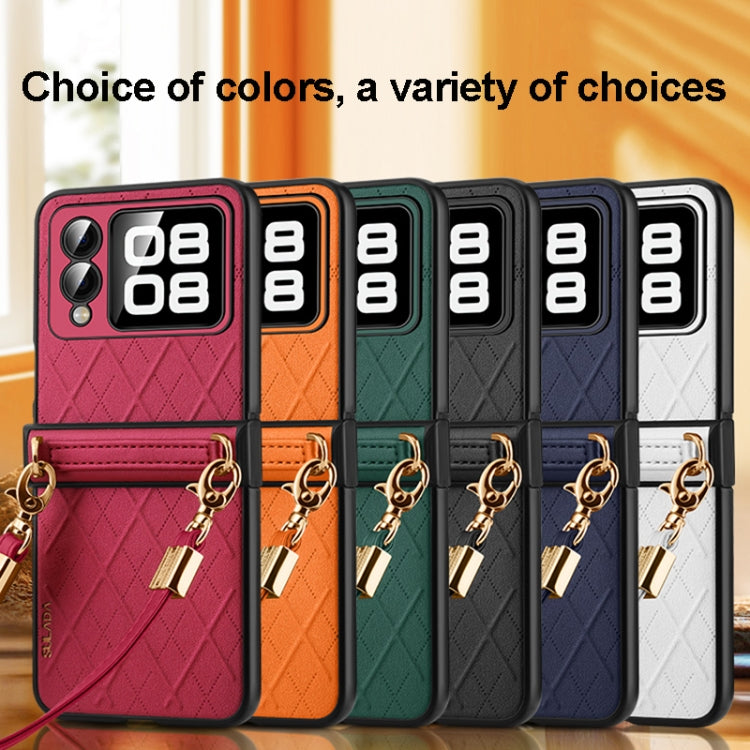 For Huawei nova Flip SULADA Elegant Rhombic Texture Folding Phone Case with Lanyard(Orange) - free shipping - PMC TechLife - Order now!