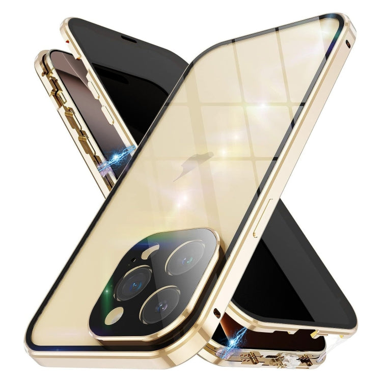 For iPhone 16 Pro Max Anti-peeping Magnetic Double-sided Tempered Glass Phone Case(Gold) - iPhone 16 Pro Max Cases by PMC Jewellery | Online Shopping South Africa | PMC Jewellery | Buy Now Pay Later Mobicred