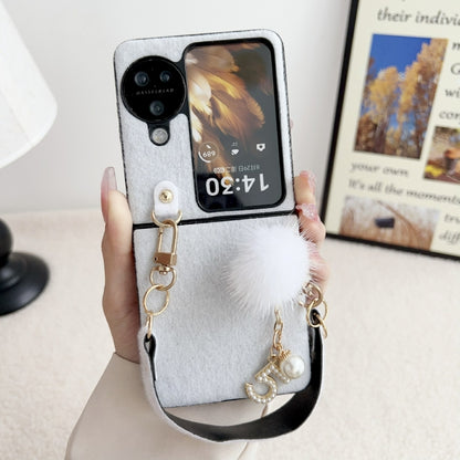 For OPPO Find N3 Flip Plush PC Phone Case with Lanyard(White) - Find N3 Flip Cases by PMC Jewellery | Online Shopping South Africa | PMC Jewellery