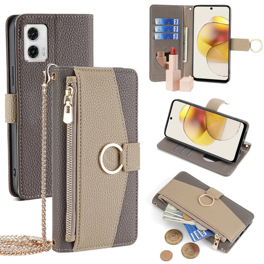 For Motorola Moto G73 5G Crossbody Litchi Texture Leather Phone Case(Grey) - Motorola Cases by PMC Jewellery | Online Shopping South Africa | PMC Jewellery | Buy Now Pay Later Mobicred