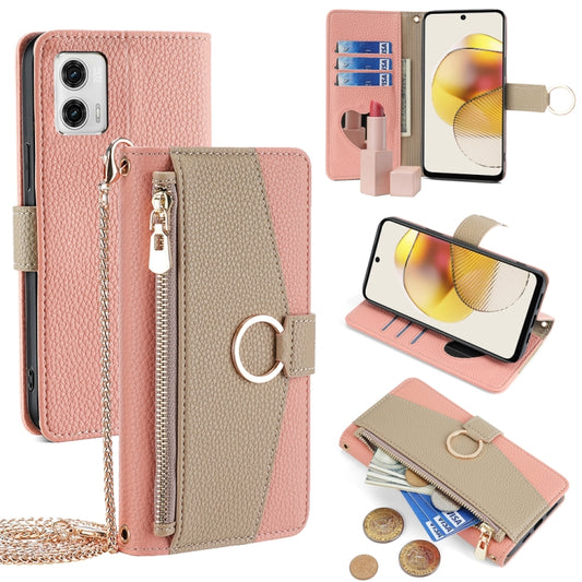 For Motorola Moto G73 5G Crossbody Litchi Texture Leather Phone Case(Pink) - Motorola Cases by PMC Jewellery | Online Shopping South Africa | PMC Jewellery | Buy Now Pay Later Mobicred