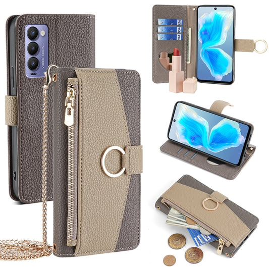 For Tecno Camon 18 / 18 P Crossbody Litchi Texture Leather Phone Case(Grey) - Tecno Cases by PMC Jewellery | Online Shopping South Africa | PMC Jewellery | Buy Now Pay Later Mobicred