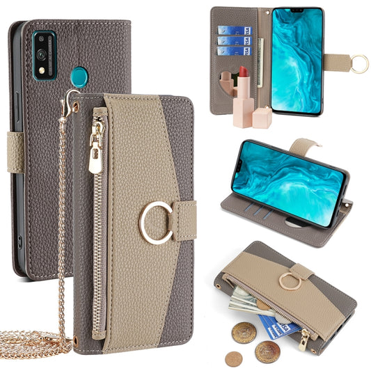 For Honor 9X Lite Crossbody Litchi Texture Leather Phone Case(Grey) - Honor Cases by PMC Jewellery | Online Shopping South Africa | PMC Jewellery | Buy Now Pay Later Mobicred