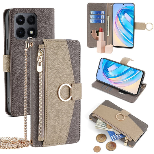 For Honor X8a Crossbody Litchi Texture Leather Phone Case(Grey) - Honor Cases by PMC Jewellery | Online Shopping South Africa | PMC Jewellery | Buy Now Pay Later Mobicred