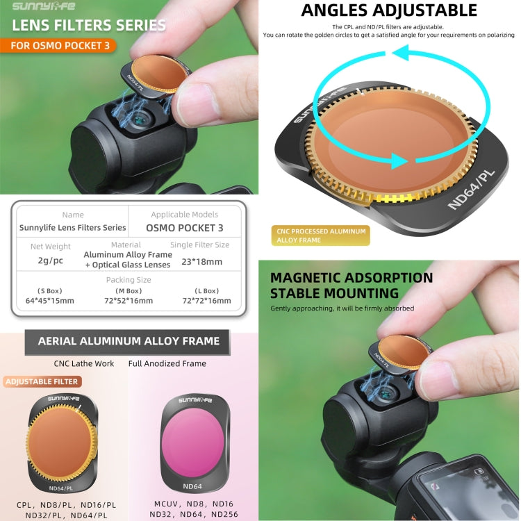 For DJI OSMO Pocket 3 Sunnylife Camera Lens Filter, Filter:4 in 1 ND8/16/32/64 - Lens Accessories by Sunnylife | Online Shopping South Africa | PMC Jewellery | Buy Now Pay Later Mobicred