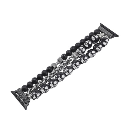 For Apple Watch SE 2023 44mm Skull Beaded Watch Band(Black) - Watch Bands by PMC Jewellery | Online Shopping South Africa | PMC Jewellery