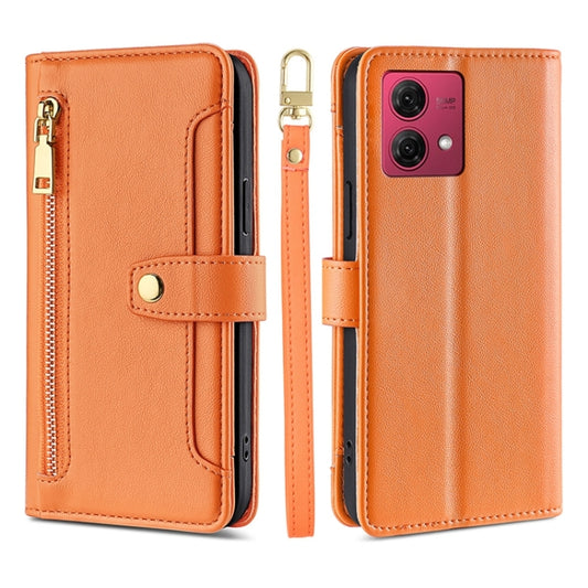 For Motorola Moto G84 5G Lite Sheep Texture Cross-body Zipper Wallet Leather Phone Case(Orange) - Motorola Cases by PMC Jewellery | Online Shopping South Africa | PMC Jewellery | Buy Now Pay Later Mobicred