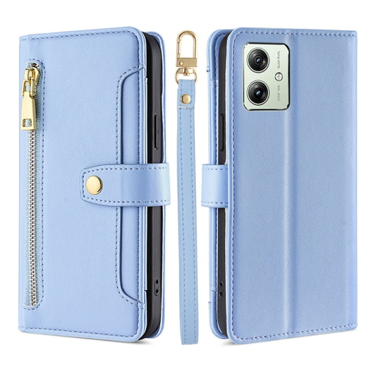 For Motorola Moto G54 5G EU Edition Lite Sheep Texture Cross-body Zipper Wallet Leather Phone Case(Blue) - Motorola Cases by PMC Jewellery | Online Shopping South Africa | PMC Jewellery | Buy Now Pay Later Mobicred