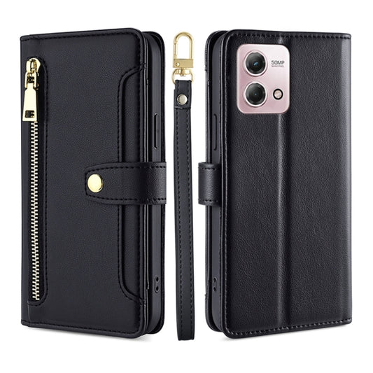 For Motorola Moto G Stylus 4G 2023 Lite Sheep Texture Cross-body Zipper Wallet Leather Phone Case(Black) - Motorola Cases by PMC Jewellery | Online Shopping South Africa | PMC Jewellery | Buy Now Pay Later Mobicred