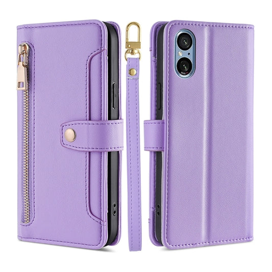 For Sony Xperia 5 V Lite Sheep Texture Cross-body Zipper Wallet Leather Phone Case(Purple) - Sony Cases by PMC Jewellery | Online Shopping South Africa | PMC Jewellery | Buy Now Pay Later Mobicred