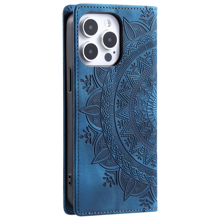 For iPhone 16 Pro Max Totem Embossed Magnetic Leather Phone Case(Blue) - iPhone 16 Pro Max Cases by PMC Jewellery | Online Shopping South Africa | PMC Jewellery | Buy Now Pay Later Mobicred