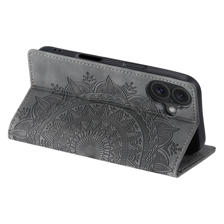 For iPhone 16 Plus Totem Embossed Magnetic Leather Phone Case(Grey) - iPhone 16 Plus Cases by PMC TechLife | Online Shopping South Africa | PMC TechLife | Buy Now Pay Later Mobicred