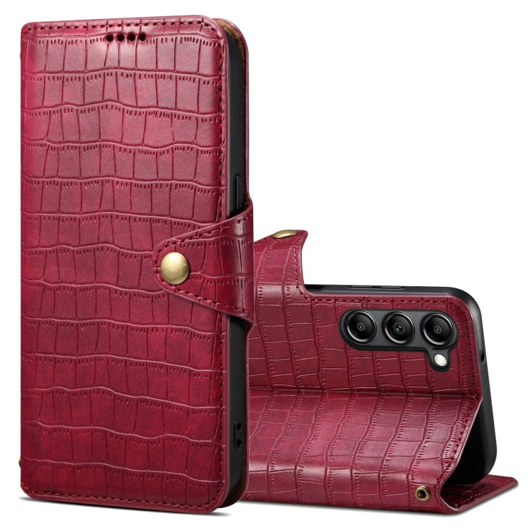 For Samsung Galaxy S24 5G Denior Crocodile Texture Oil Edge Leather Phone Case(Rose Red) - Galaxy S24 5G Cases by Denior | Online Shopping South Africa | PMC Jewellery | Buy Now Pay Later Mobicred