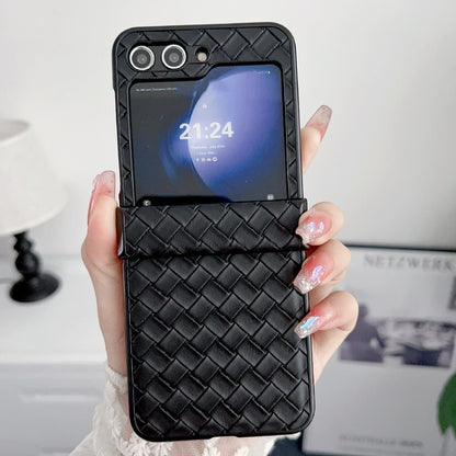 For Samsung Galaxy Z Flip5 Three-piece Set Woven Texture Folding PU Phone Case(Black) - Galaxy Z Flip5 Cases by PMC Jewellery | Online Shopping South Africa | PMC Jewellery