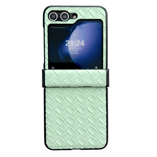 For Samsung Galaxy Z Flip5 Three-piece Set Woven Texture Folding PU Phone Case(Green) - Galaxy Z Flip5 Cases by PMC Jewellery | Online Shopping South Africa | PMC Jewellery