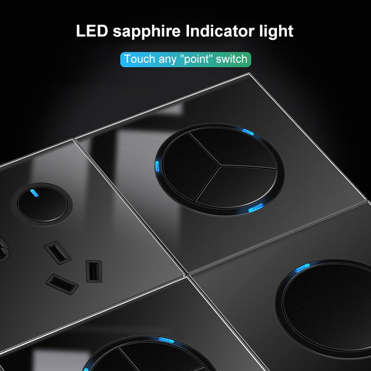 86mm Round LED Tempered Glass Switch Panel, Black Round Glass, Style:Four Open Dual Control -  by PMC Jewellery | Online Shopping South Africa | PMC Jewellery | Buy Now Pay Later Mobicred