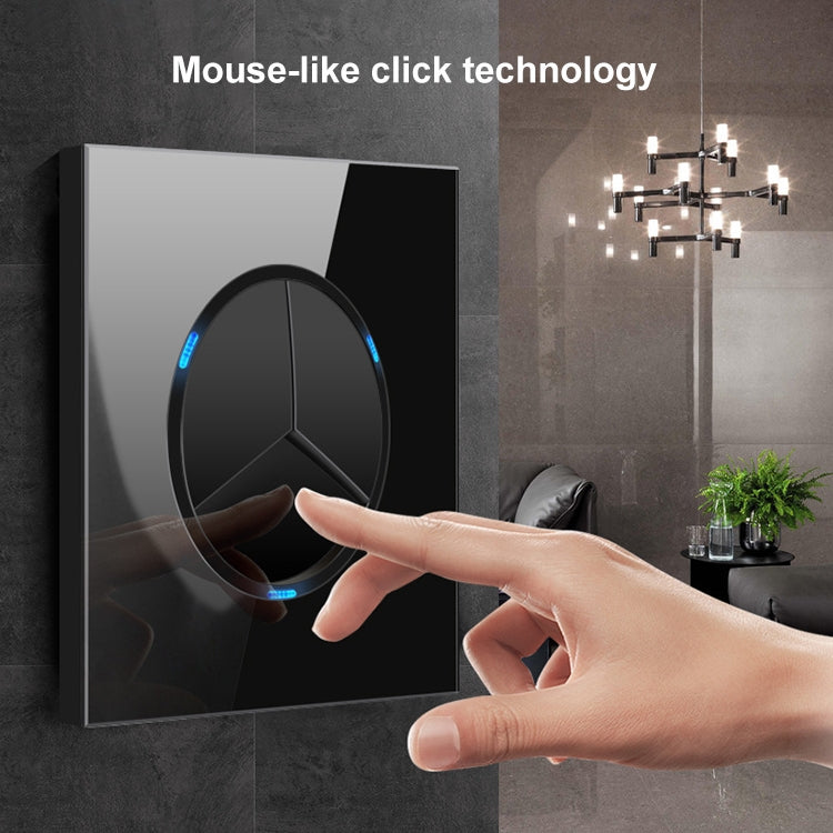 86mm Round LED Tempered Glass Switch Panel, Black Round Glass, Style:Telephone-Computer Socket -  by PMC Jewellery | Online Shopping South Africa | PMC Jewellery | Buy Now Pay Later Mobicred