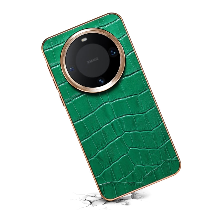 For Huawei Mate 60 Denior Crocodile Texture Genuine Leather Electroplating Phone Case(Green) - Huawei Cases by Denior | Online Shopping South Africa | PMC TechLife | Buy Now Pay Later Mobicred
