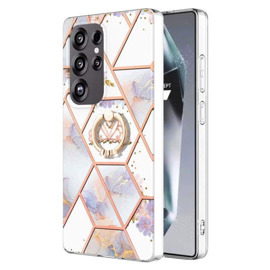 For Samsung Galaxy S25 Ultra 5G Electroplating Splicing Marble Flower Pattern TPU Shockproof Case with Rhinestone Ring Holder(Imperial Crown) - Galaxy S25 Ultra 5G Cases by PMC Jewellery | Online Shopping South Africa | PMC Jewellery | Buy Now Pay Later Mobicred