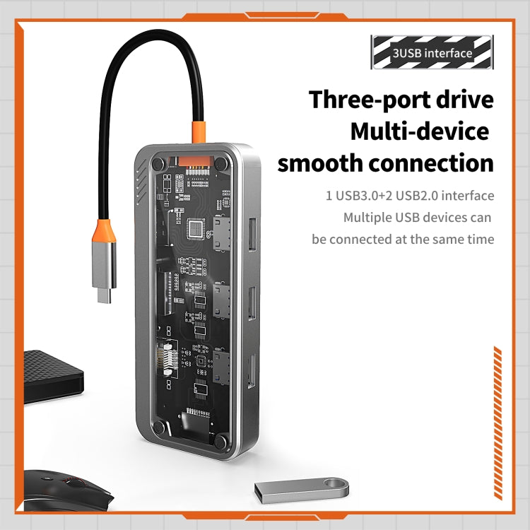 SW10V 10 in 1 Type-C to USB + HDMI + VGA + RJ45 + SD/TF + Audio 3.5 HUB Docking Station(Grey) - USB HUB by PMC Jewellery | Online Shopping South Africa | PMC Jewellery | Buy Now Pay Later Mobicred