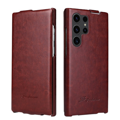 For Samsung Galaxy S24 Ultra 5G Fierre Shann 64 Texture Vertical Flip PU Leather Phone Case(Brown) - Galaxy S24 Ultra 5G Cases by FIERRE SHANN | Online Shopping South Africa | PMC Jewellery | Buy Now Pay Later Mobicred