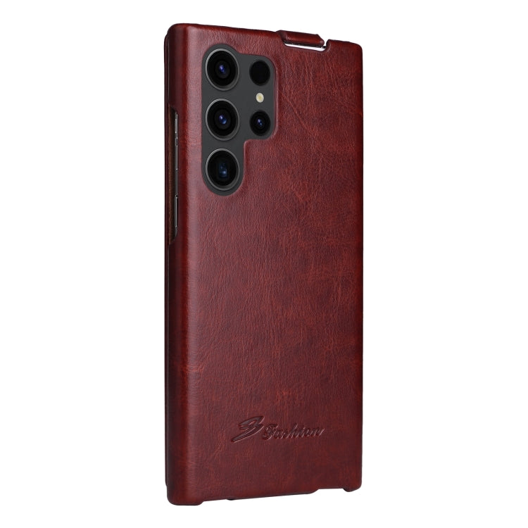 For Samsung Galaxy S24 Ultra 5G Fierre Shann 64 Texture Vertical Flip PU Leather Phone Case(Brown) - Galaxy S24 Ultra 5G Cases by FIERRE SHANN | Online Shopping South Africa | PMC Jewellery | Buy Now Pay Later Mobicred