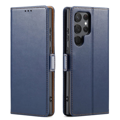 For Samsung Galaxy S24 Ultra 5G Fierre Shann PU Genuine Leather Texture Phone Case(Blue) - Galaxy S24 Ultra 5G Cases by FIERRE SHANN | Online Shopping South Africa | PMC Jewellery | Buy Now Pay Later Mobicred