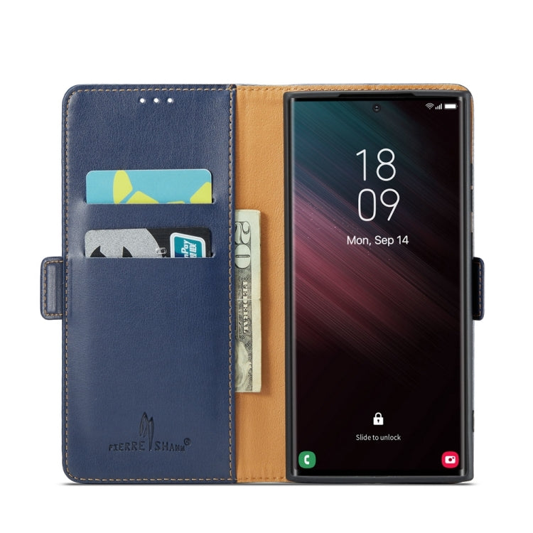 For Samsung Galaxy S24 Ultra 5G Fierre Shann PU Genuine Leather Texture Phone Case(Blue) - Galaxy S24 Ultra 5G Cases by FIERRE SHANN | Online Shopping South Africa | PMC Jewellery | Buy Now Pay Later Mobicred