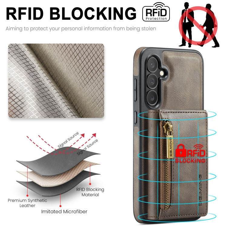 For Samsung Galaxy S24 FE 5G DG.MING M5 Series Zip RFID Multi Card Detachable Leather Phone Case(Coffee) - Galaxy S24 FE 5G Cases by DG.MING | Online Shopping South Africa | PMC Jewellery | Buy Now Pay Later Mobicred