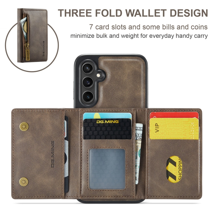 For Samsung Galaxy S24 FE 5G DG.MING M5 Series Zip RFID Multi Card Detachable Leather Phone Case(Coffee) - Galaxy S24 FE 5G Cases by DG.MING | Online Shopping South Africa | PMC Jewellery | Buy Now Pay Later Mobicred