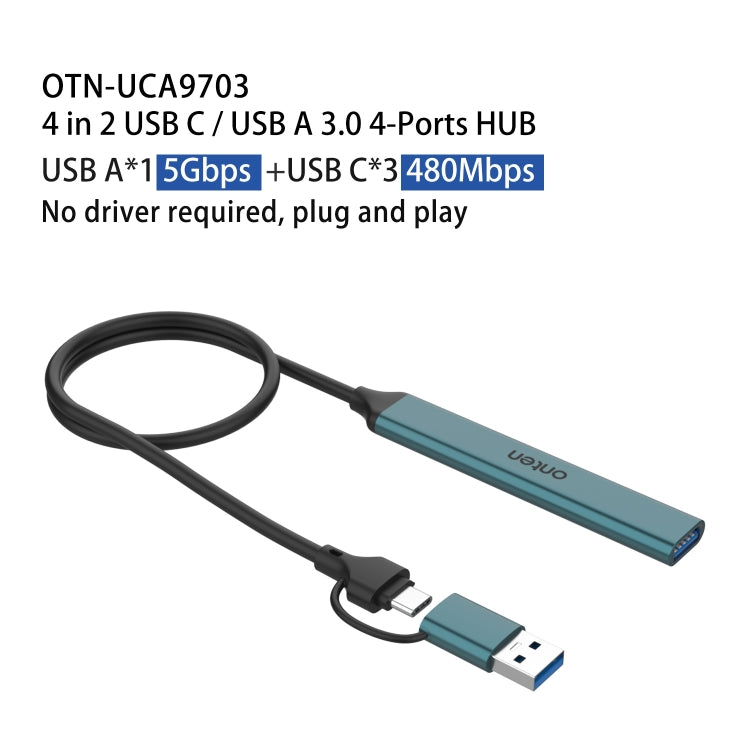 Onten UCA9703 4 in 2 USB 3.0 + Type-C to 3 Type-C + USB HUB Docking Station (Pine Needle Green) - USB 3.0 HUB by Onten | Online Shopping South Africa | PMC Jewellery | Buy Now Pay Later Mobicred