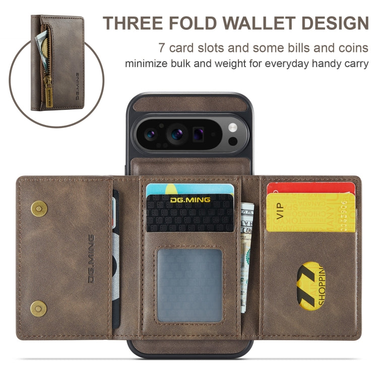 For Google Pixel 9 Pro XL DG.MING M5 Series Zip RFID Multi Card Detachable Leather Phone Case(Coffee) - Google Cases by DG.MING | Online Shopping South Africa | PMC Jewellery | Buy Now Pay Later Mobicred