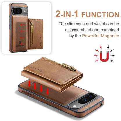 For Google Pixel 9 / 9 Pro DG.MING M5 Series Zip RFID Multi Card Detachable Leather Phone Case(Brown) - Google Cases by DG.MING | Online Shopping South Africa | PMC Jewellery | Buy Now Pay Later Mobicred